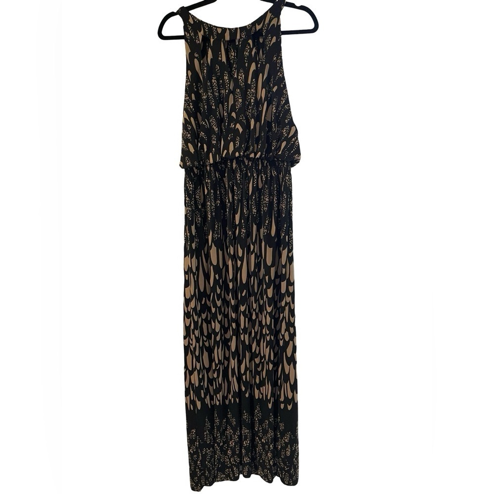 Soma Sleeveless Abstract Maxi Dress Black/Tan Keyholes Under Neckline Size XL